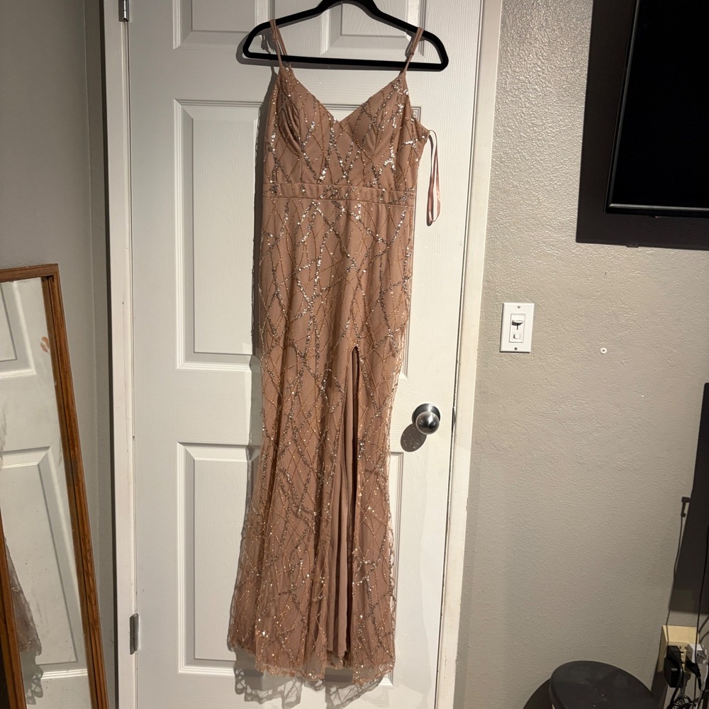 City Studio Women Blush Pink Sequin Glitter Mesh Formal Gown Dress Size 7